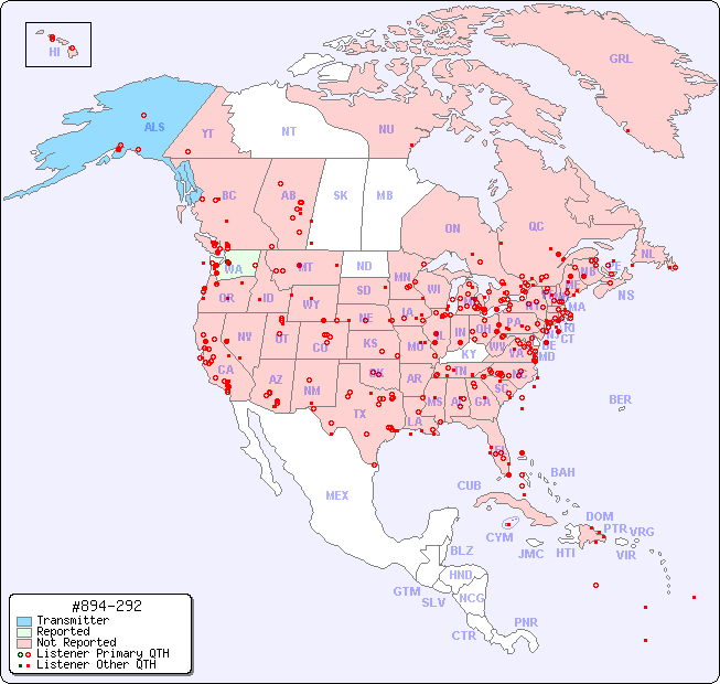 North American Reception Map for #894-292