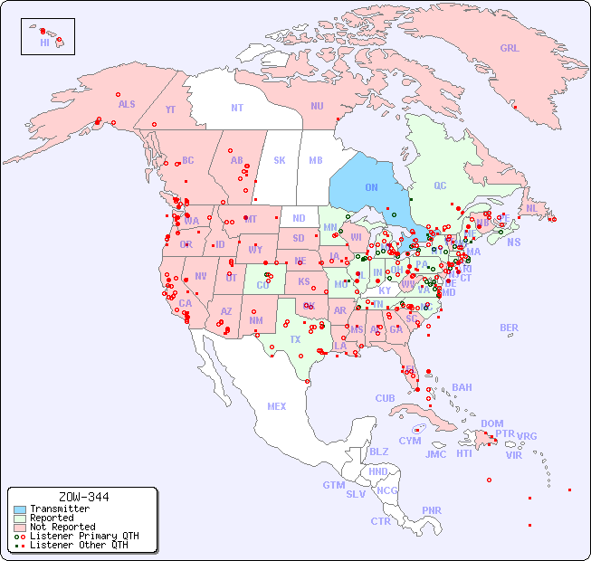 North American Reception Map for ZOW-344