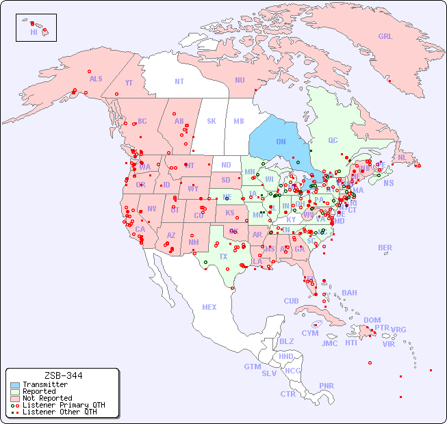 North American Reception Map for ZSB-344