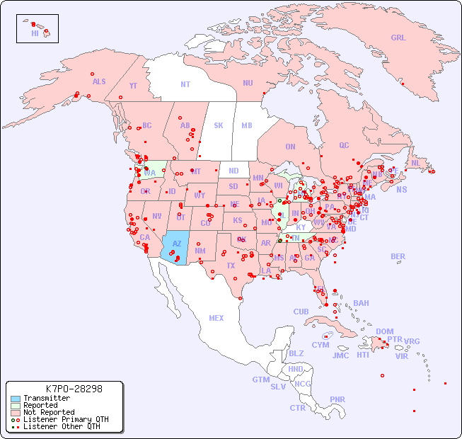 North American Reception Map for K7PO-28298