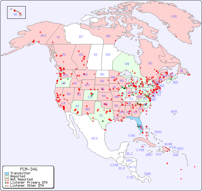North American Reception Map for PCM-346