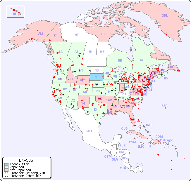 North American Reception Map for BK-335