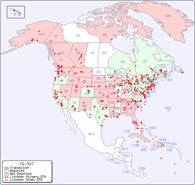North American Reception Map for YG-347