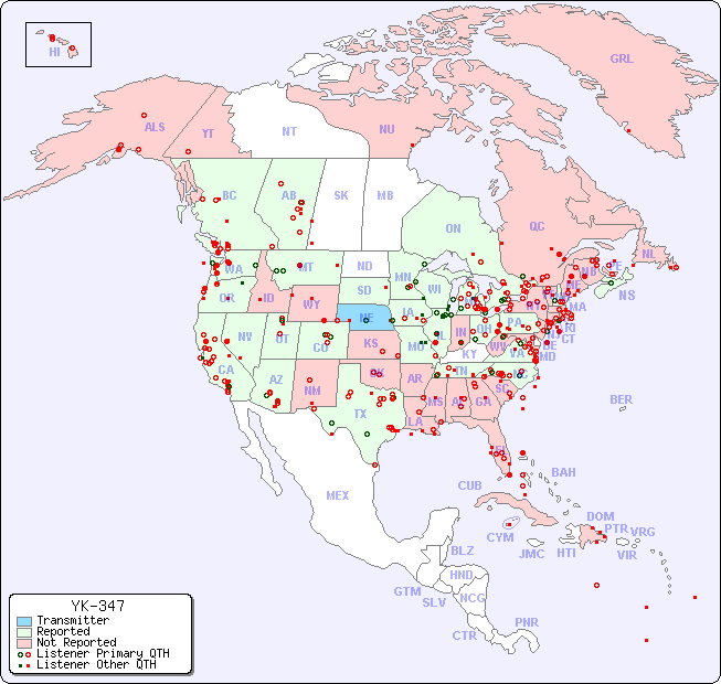North American Reception Map for YK-347