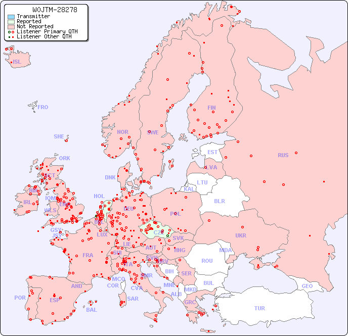 European Reception Map for W0JTM-28278