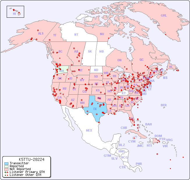North American Reception Map for K5TTU-28224
