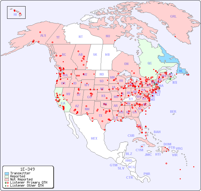 North American Reception Map for 1E-349