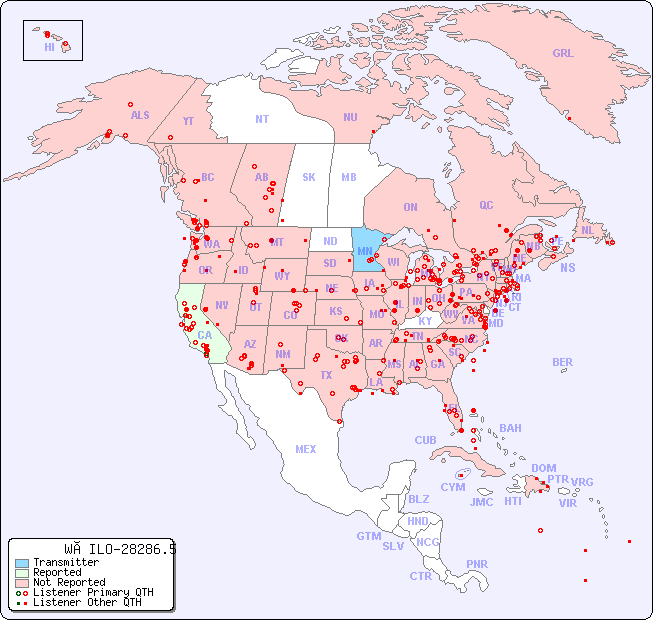 North American Reception Map for WØILO-28286.5