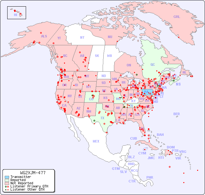 North American Reception Map for WG2XJM-477