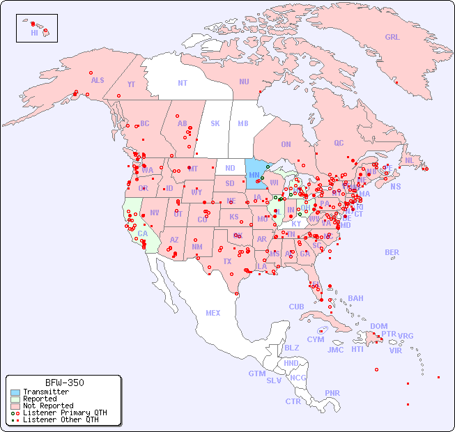 North American Reception Map for BFW-350