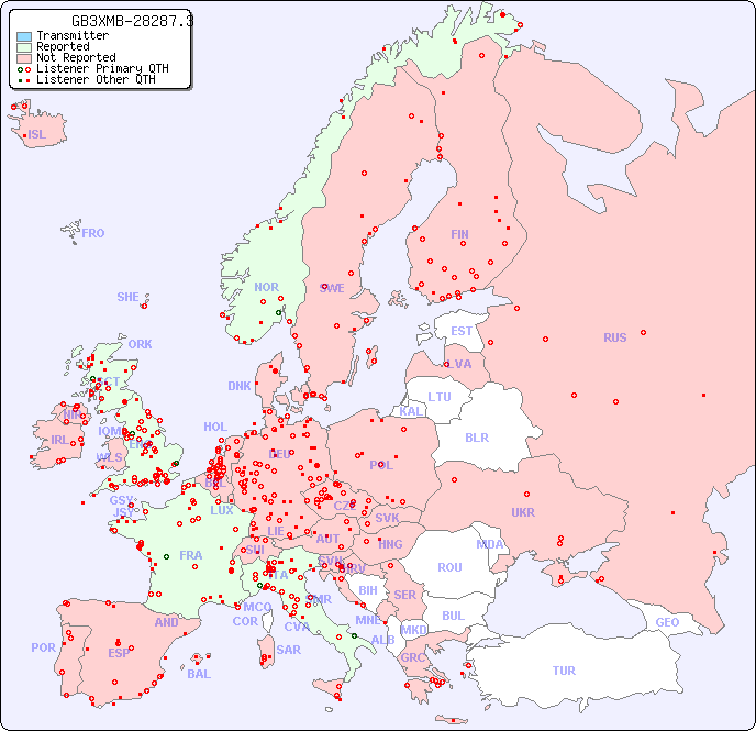 European Reception Map for GB3XMB-28287.3