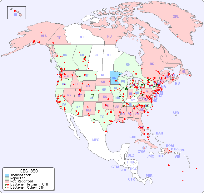 North American Reception Map for CBG-350