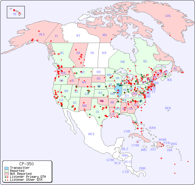 North American Reception Map for CP-350