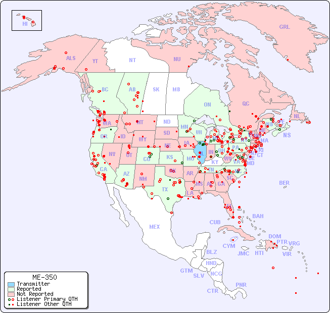 North American Reception Map for ME-350