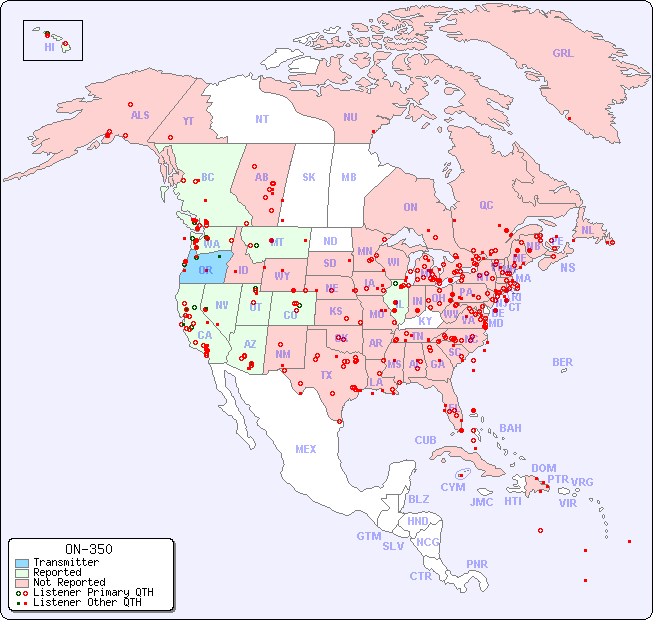 North American Reception Map for ON-350