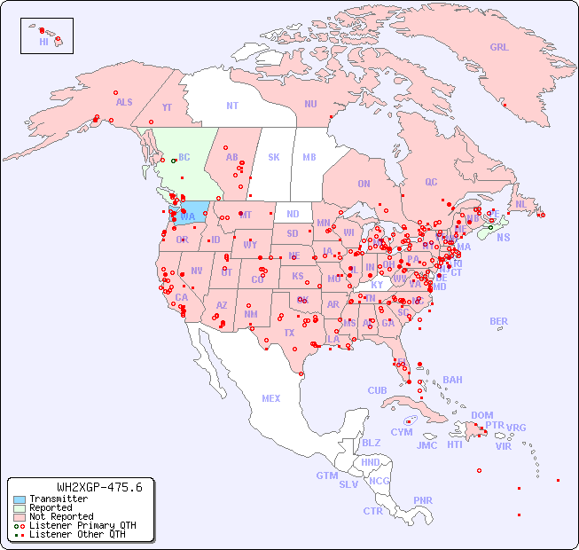 North American Reception Map for WH2XGP-475.6