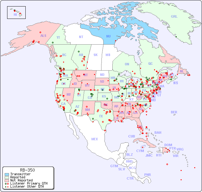 North American Reception Map for RB-350