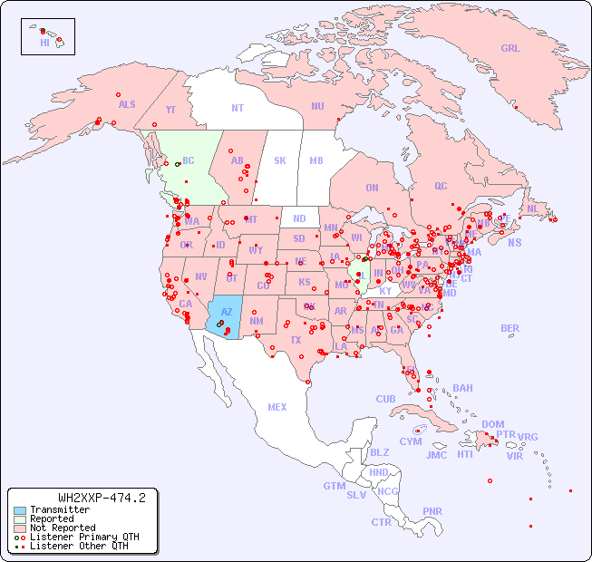 North American Reception Map for WH2XXP-474.2