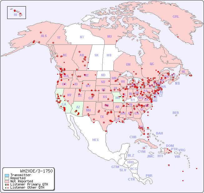 North American Reception Map for WH2XDE/3-1750