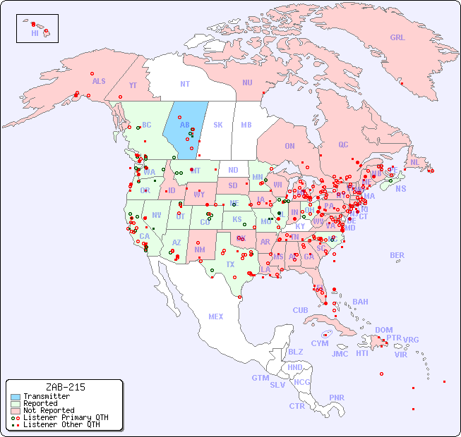 North American Reception Map for ZAB-215