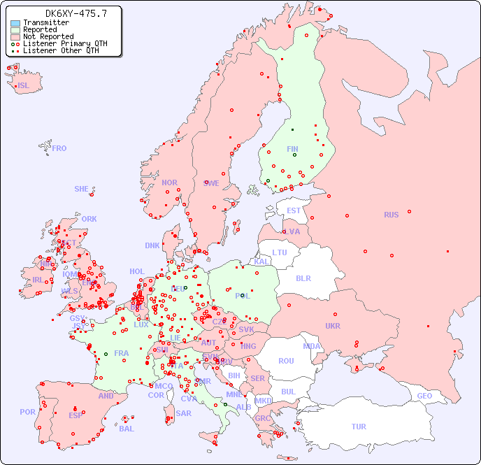 European Reception Map for DK6XY-475.7