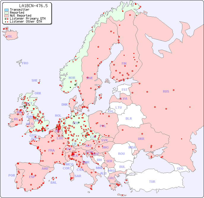 European Reception Map for LA1BCN-476.5