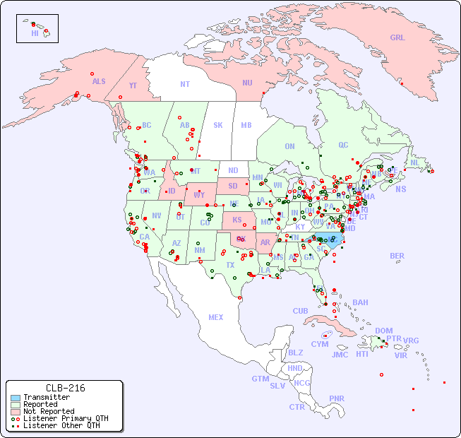 North American Reception Map for CLB-216