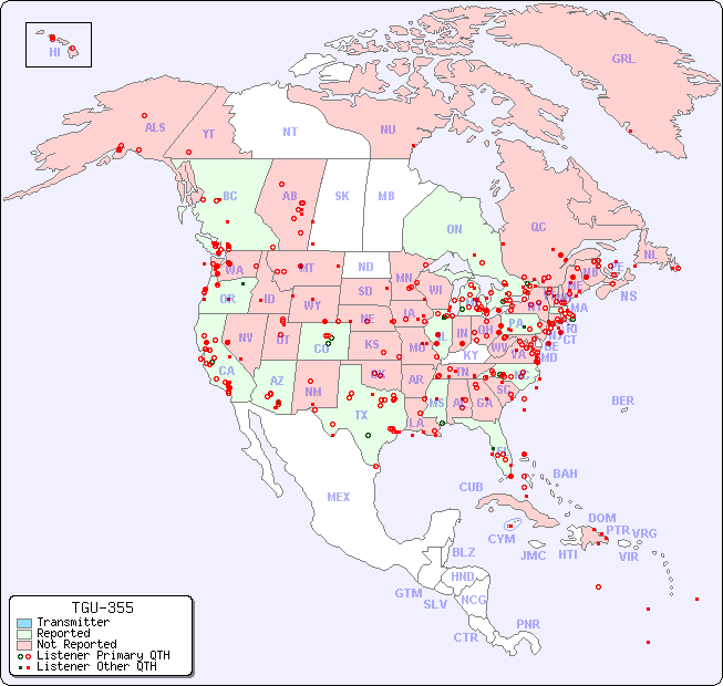 North American Reception Map for TGU-355