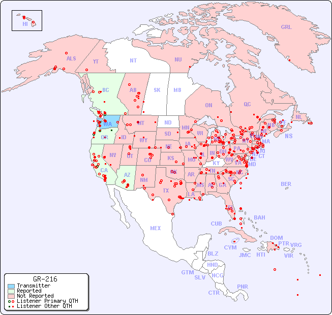 North American Reception Map for GR-216
