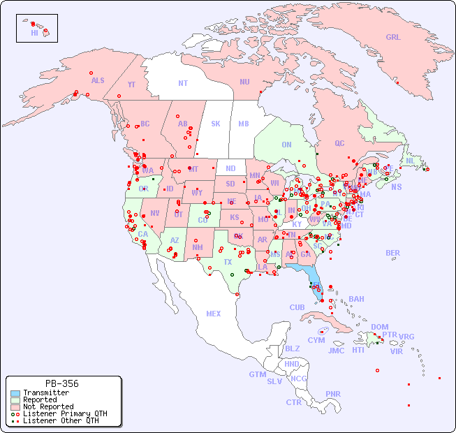 North American Reception Map for PB-356