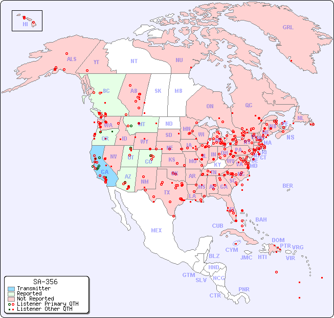 North American Reception Map for SA-356