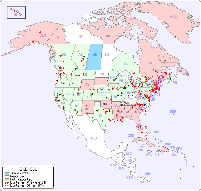 North American Reception Map for ZXE-356