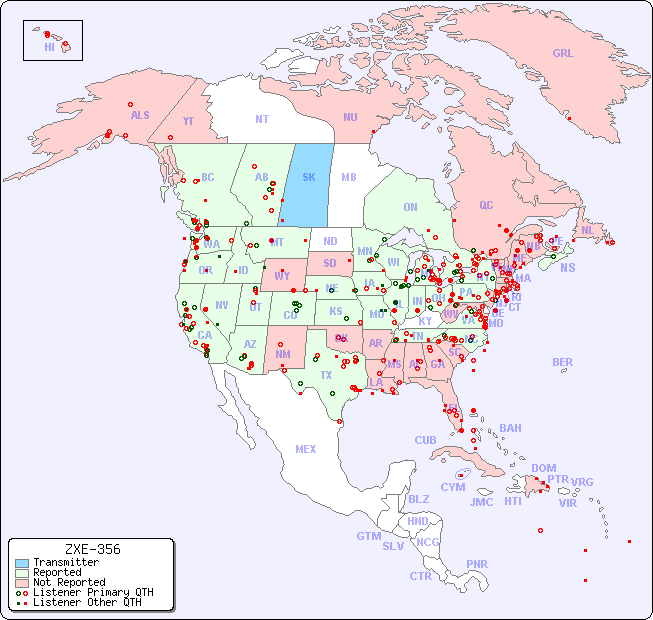 North American Reception Map for ZXE-356