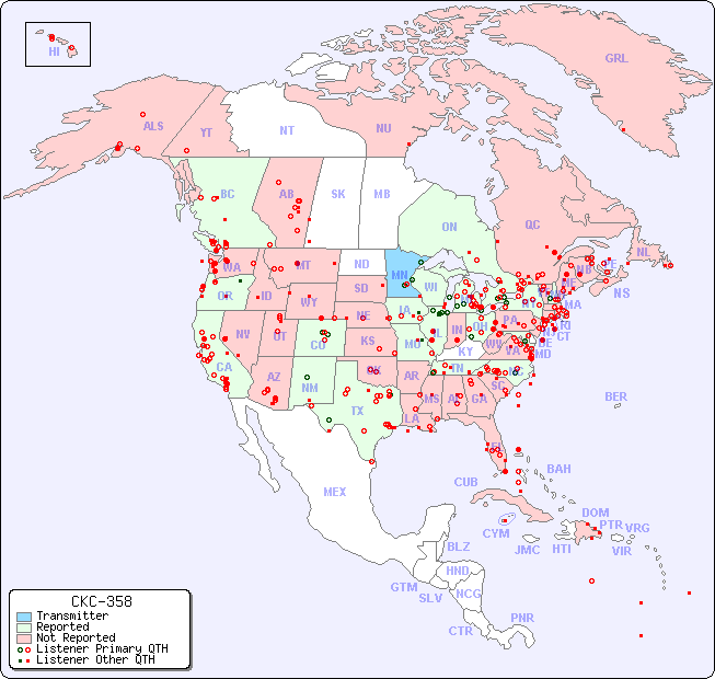North American Reception Map for CKC-358