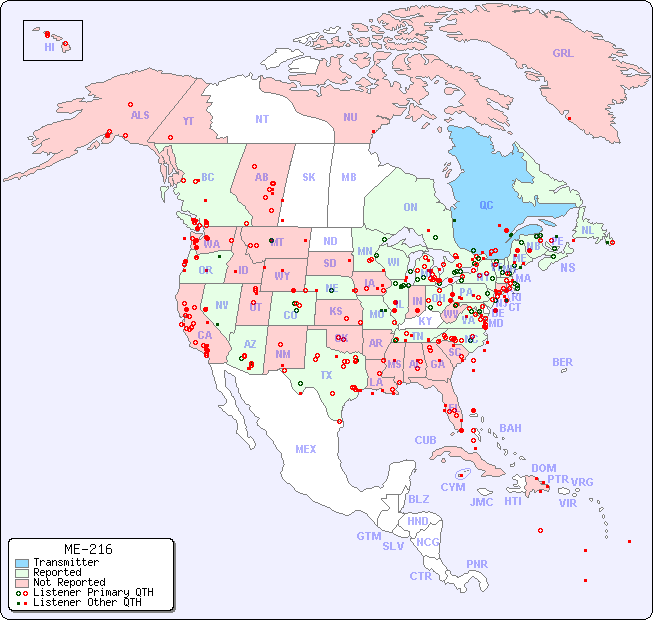 North American Reception Map for ME-216