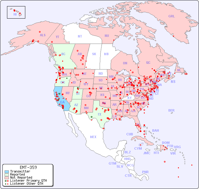 North American Reception Map for EMT-359