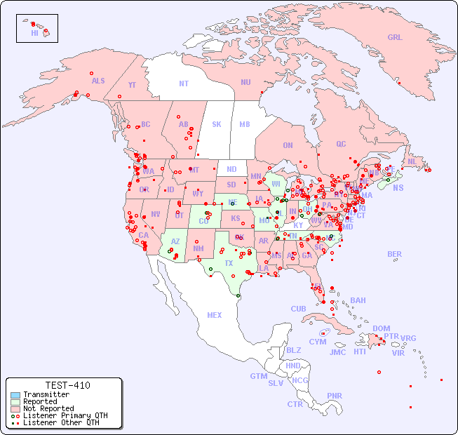 North American Reception Map for TEST-410