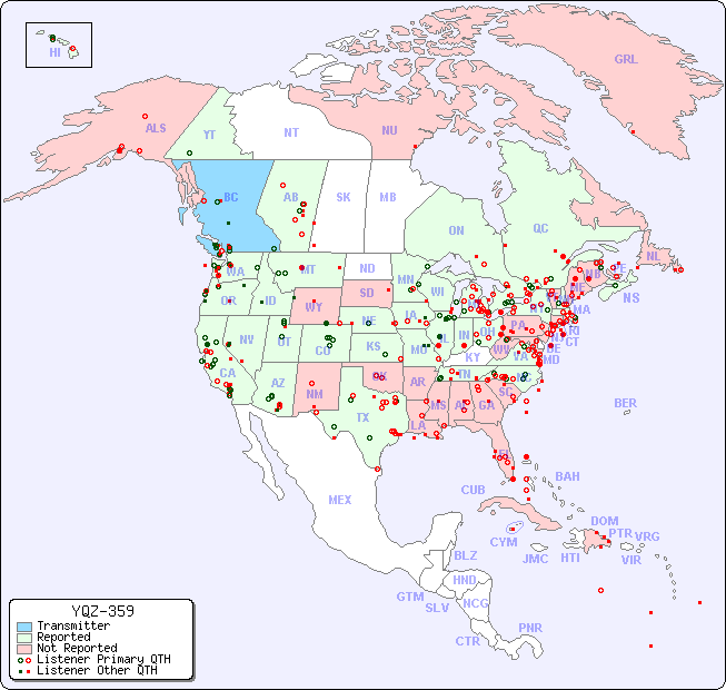 North American Reception Map for YQZ-359