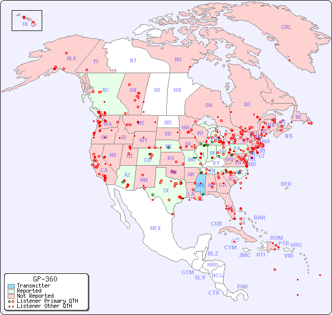 North American Reception Map for GP-360