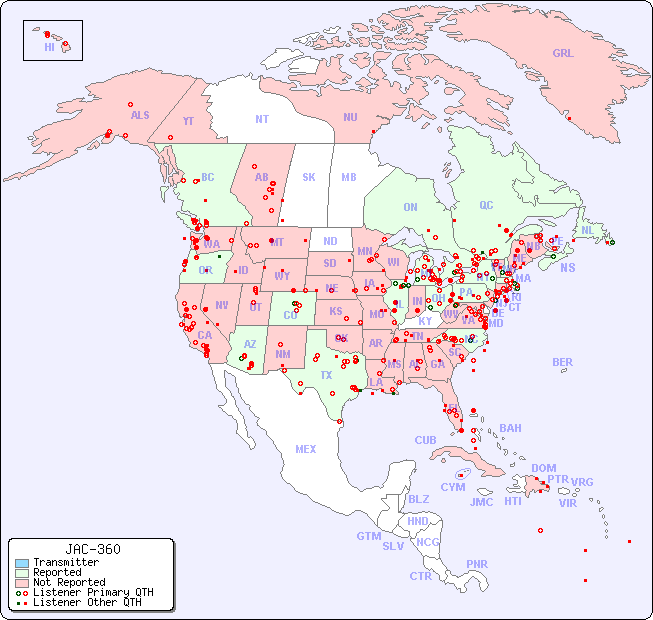 North American Reception Map for JAC-360