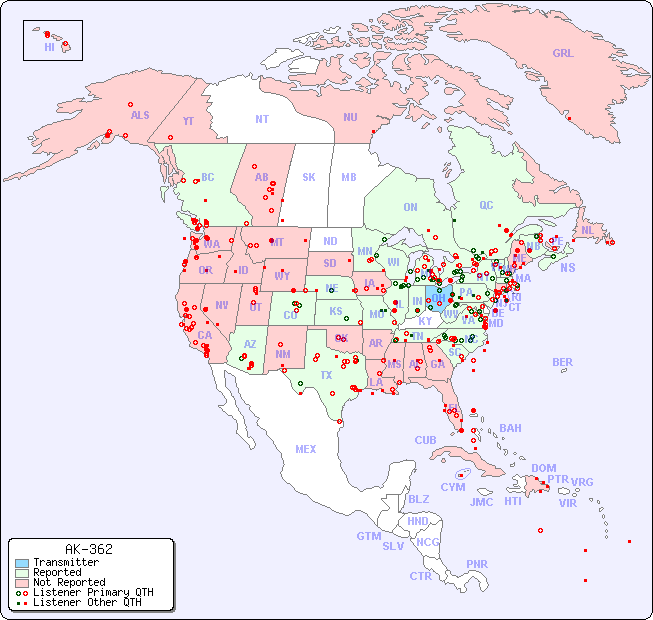North American Reception Map for AK-362