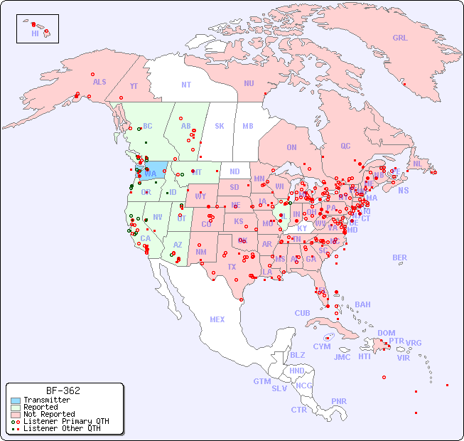 North American Reception Map for BF-362