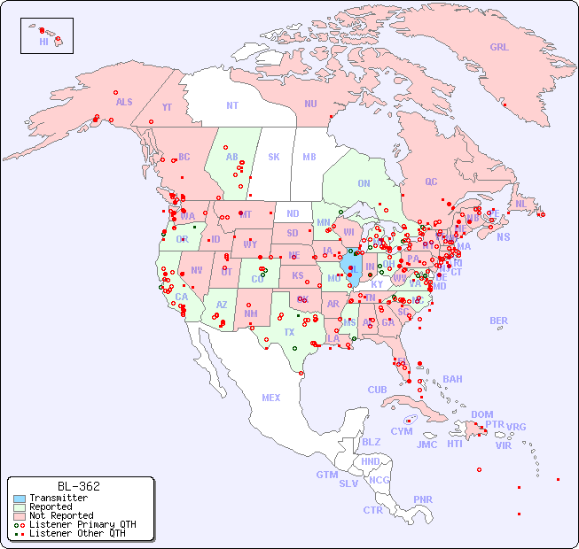 North American Reception Map for BL-362