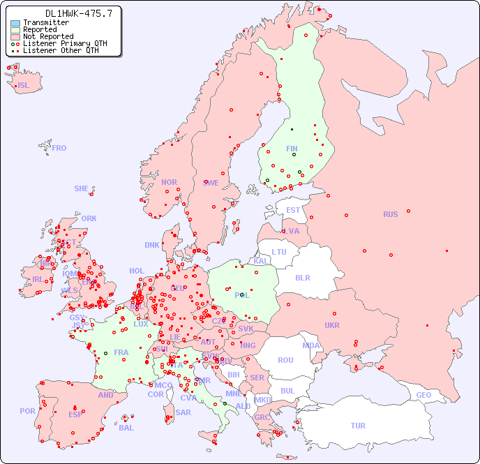 European Reception Map for DL1HWK-475.7