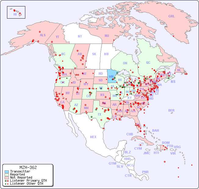 North American Reception Map for MZH-362