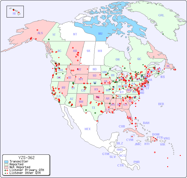 North American Reception Map for YZS-362