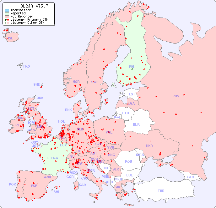 European Reception Map for DL2JA-475.7