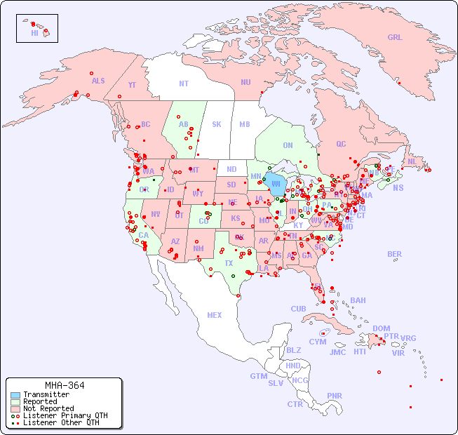 North American Reception Map for MHA-364