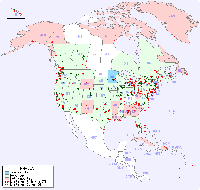North American Reception Map for AA-365