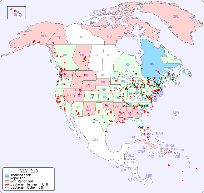 North American Reception Map for YUY-218